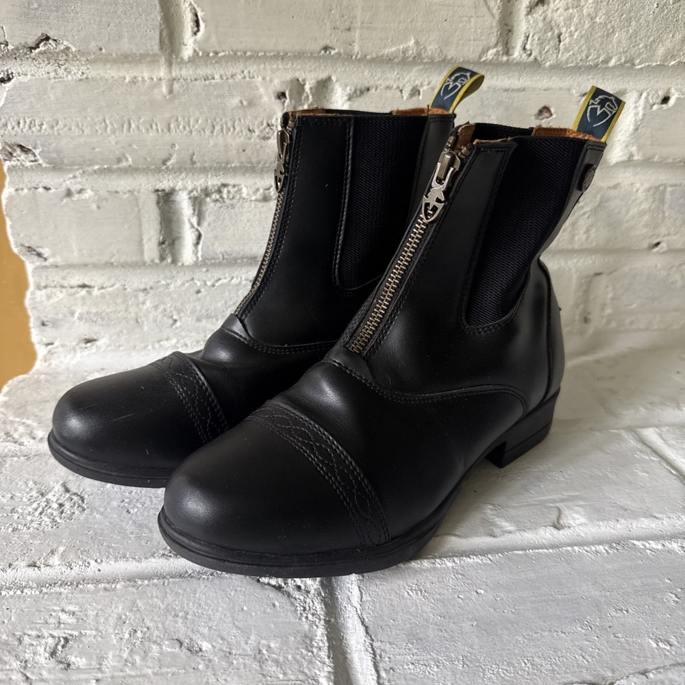 Moretta Clio Paddock Boots Womens 8 Black Leather Front Zip Equestrian Riding